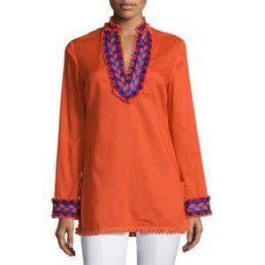 NWOT Tory Burch Embroidered Fringe Tunic (0, Orange)